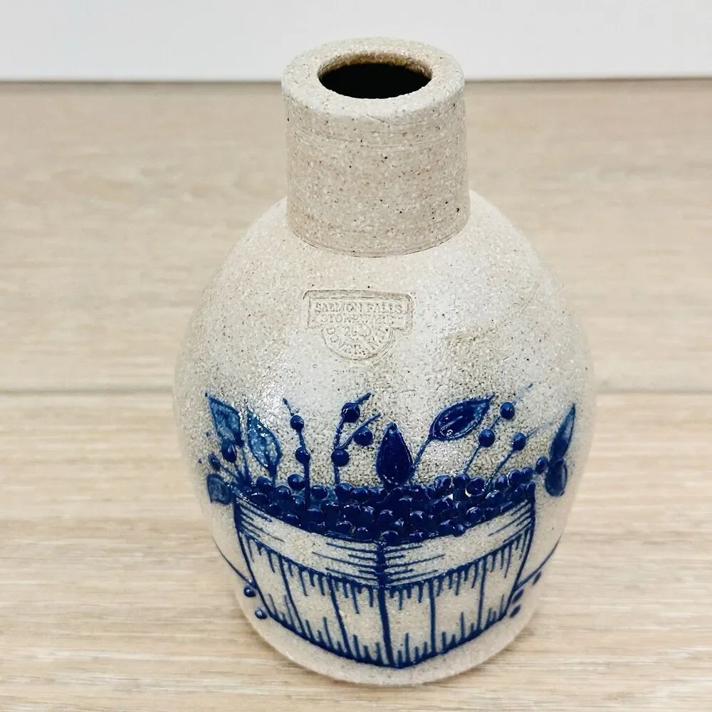Salmon Falls Pottery Stoneware Blueberry Basket Vase 1999 Signed McEwen Jug NH